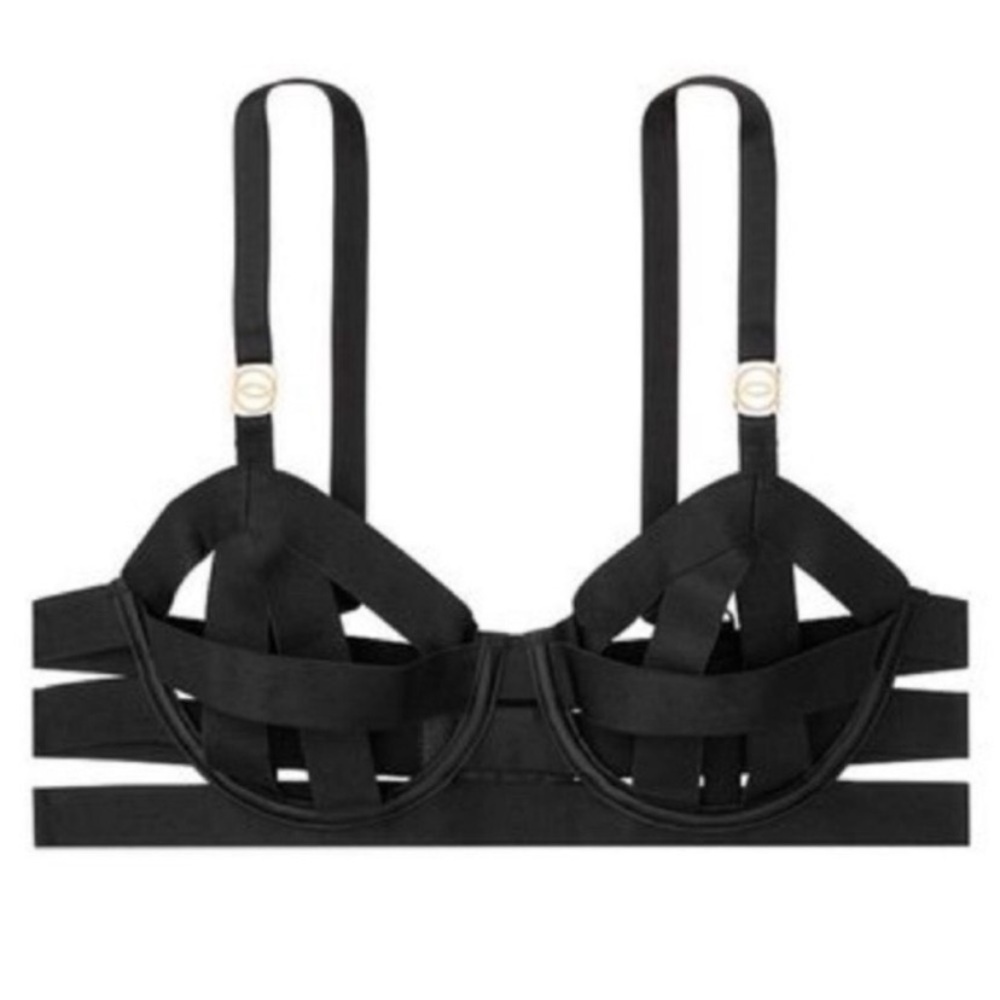 New! Victorias Secret luxe banded black strappy cage bra 20064